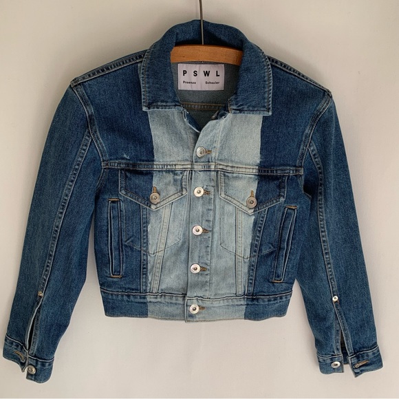 Proenza Schouler White Label ~2- Tone Bleached Cropped Denim Jacket - Picture 2 of 16